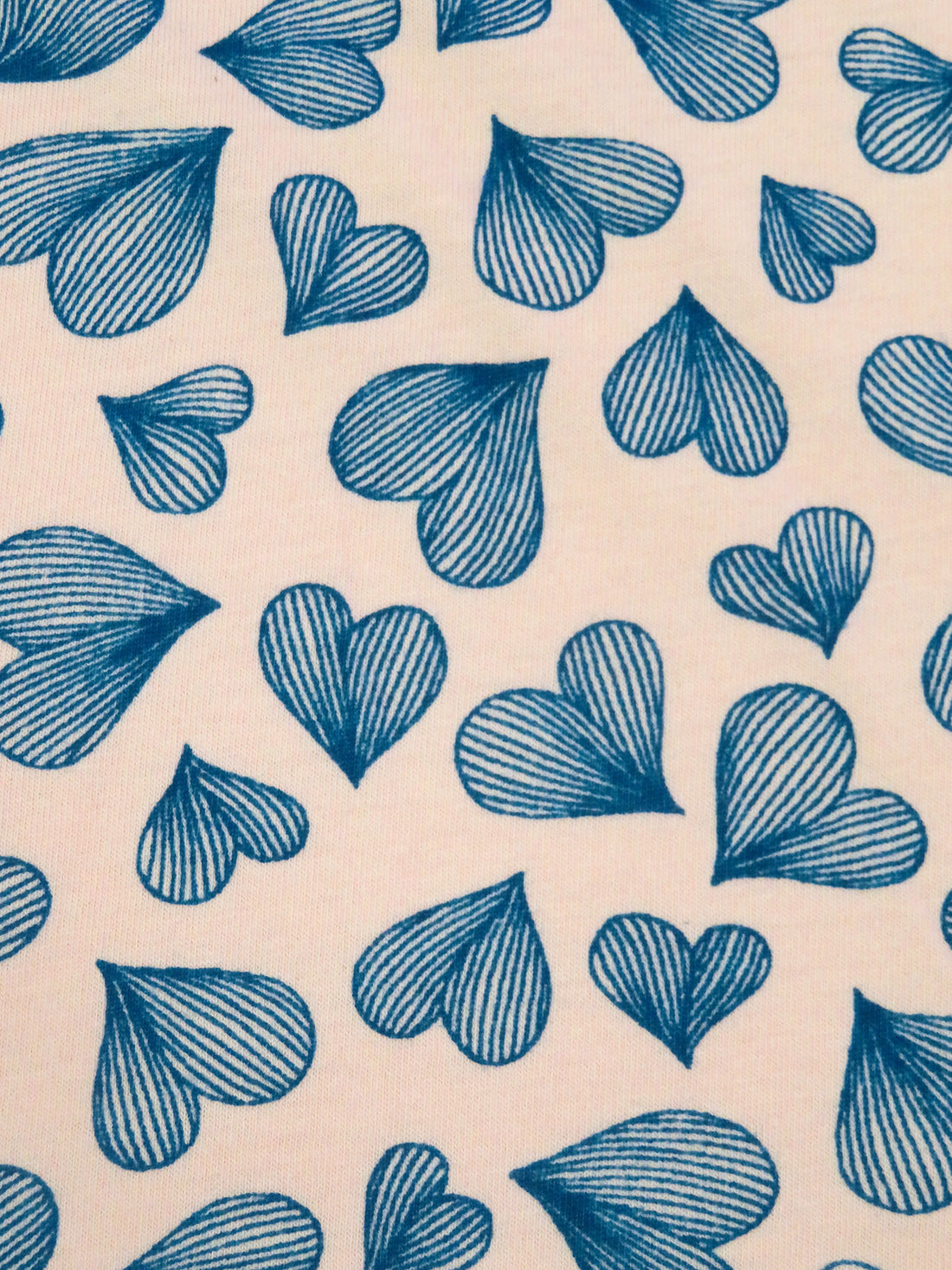 Champagne Pink/Dark Cetacean Blue 100% Cotton Hearts Print Jersey Knit 56W