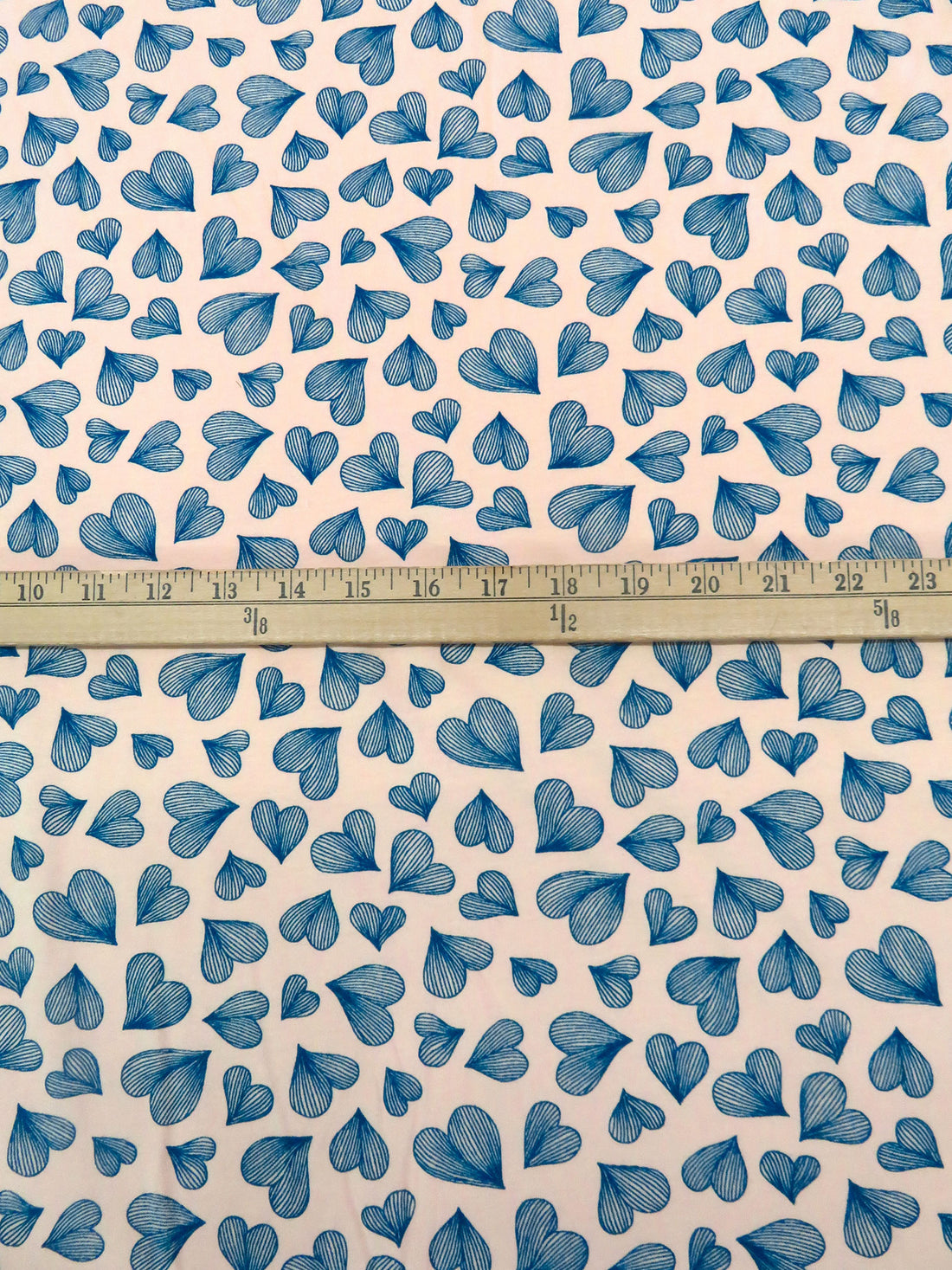 Champagne Pink/Dark Cetacean Blue 100% Cotton Hearts Print Jersey Knit 56W