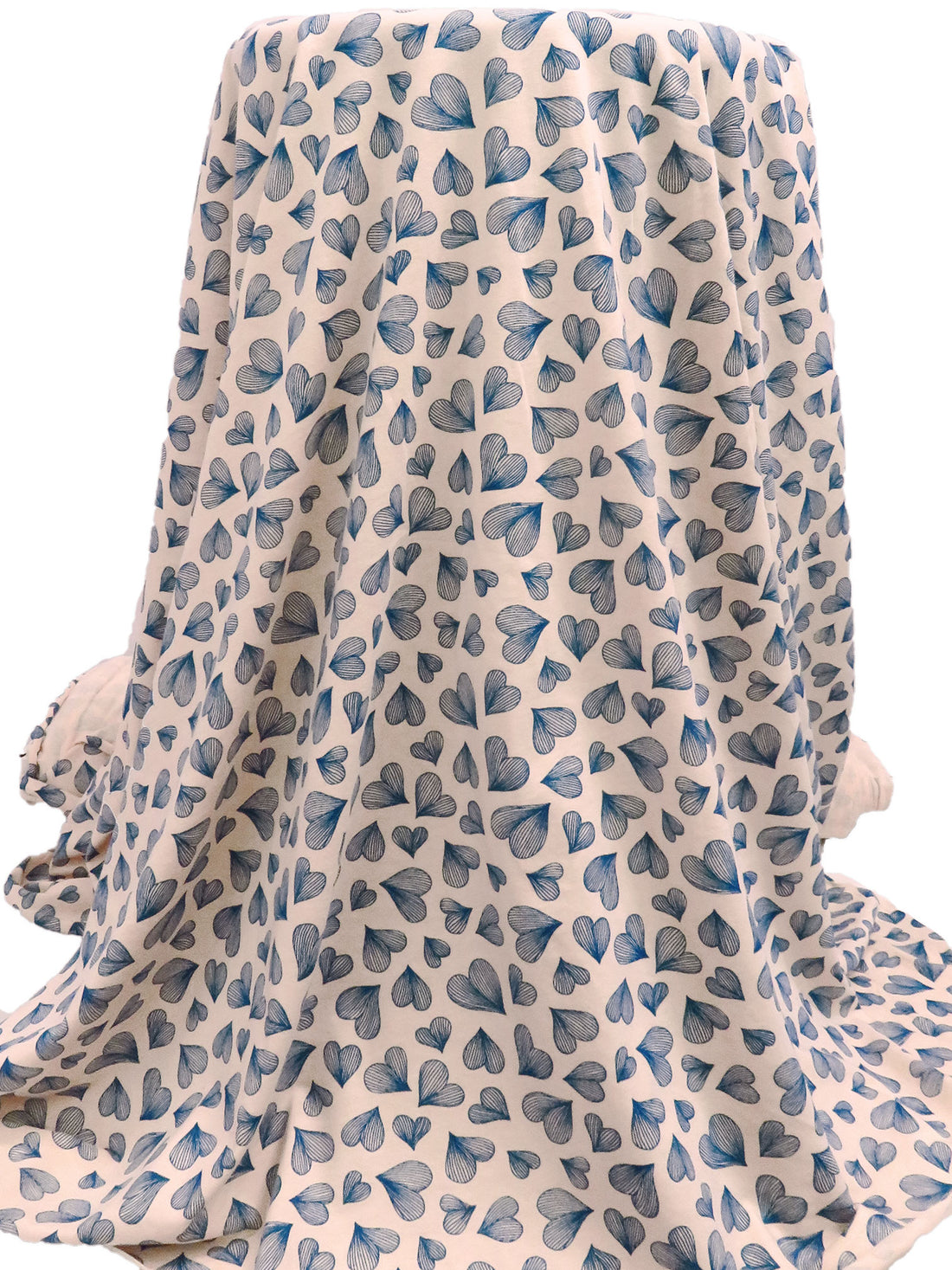 Champagne Pink/Dark Cetacean Blue 100% Cotton Hearts Print Jersey Knit 56W