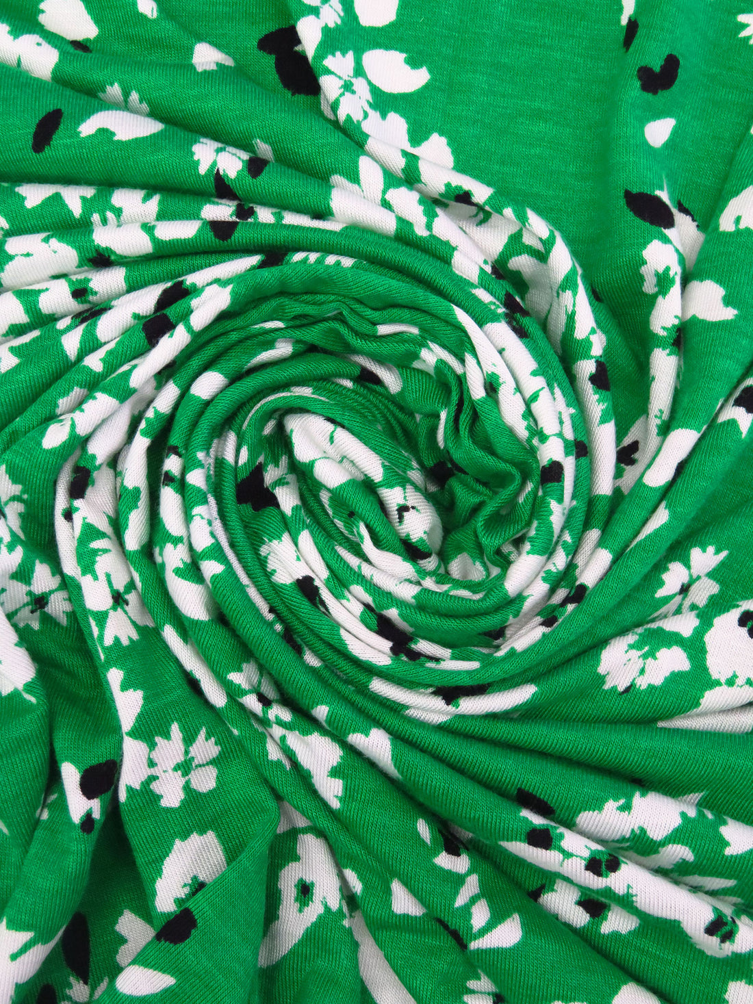 Irish Green/Black/White Rayon/Lycra Abstract Floral Print Jersey Knit 64W