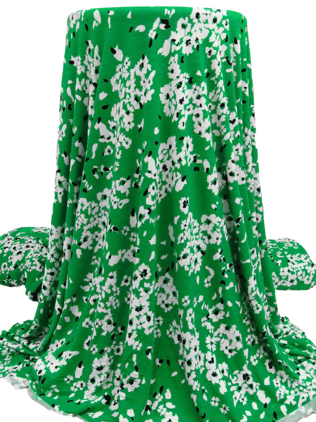 Irish Green/Black/White Rayon/Lycra Abstract Floral Print Jersey Knit 64W