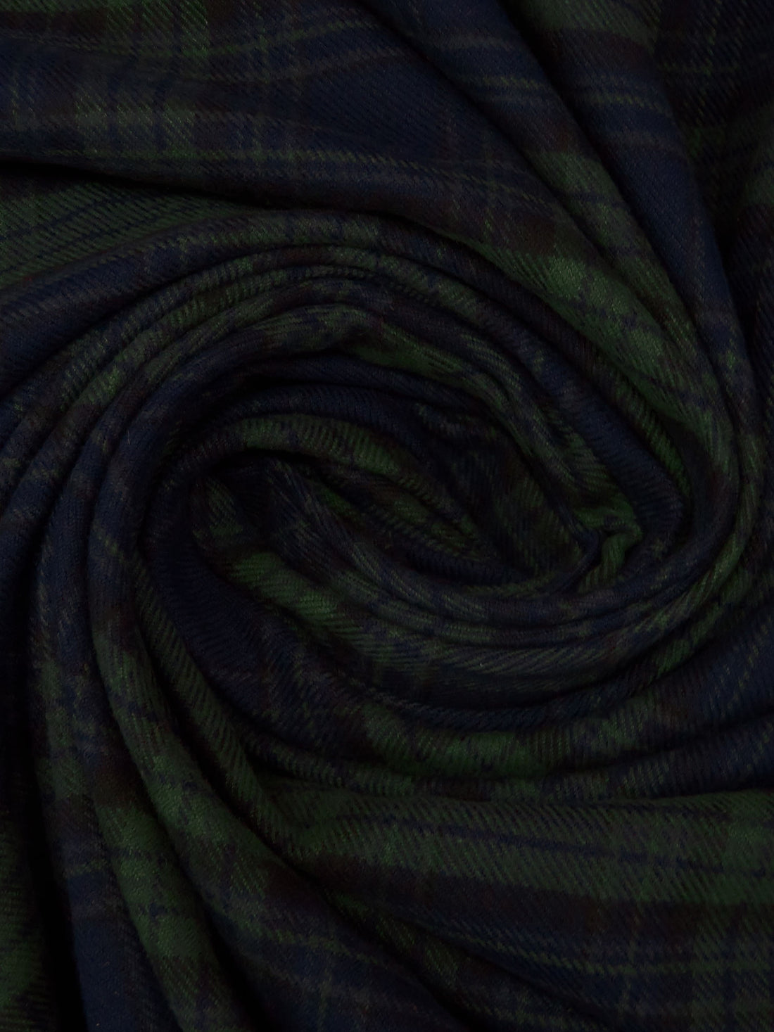 Midnight Navy/Black/Dark Forest Green 100% Cotton Plaid Weave Yarn-Dyed Flannel Shirting - NY Designer - 54W