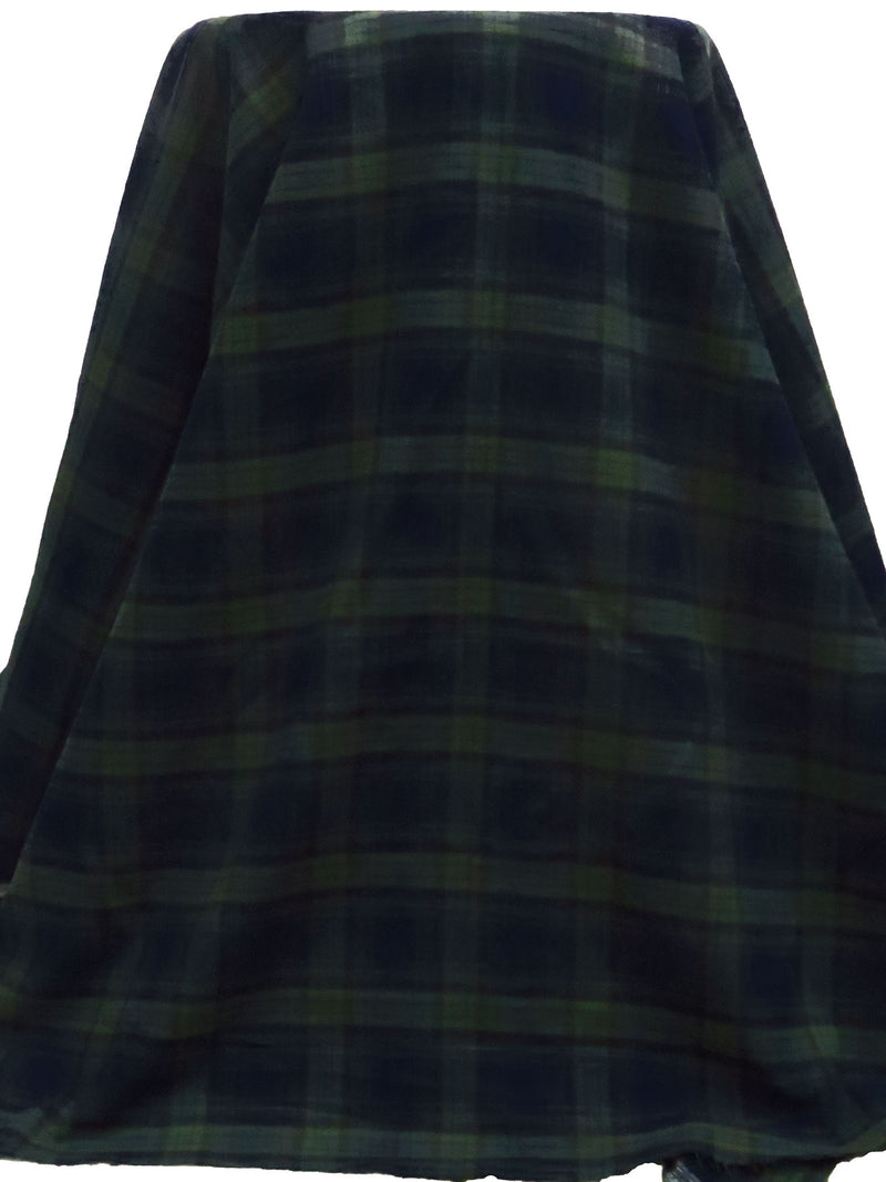 Midnight Navy/Black/Dark Forest Green 100% Cotton Plaid Weave Yarn-Dyed Flannel Shirting - NY Designer - 54W