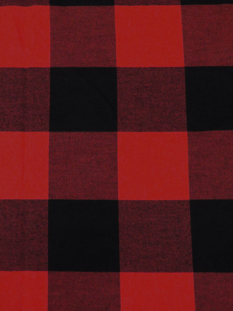 Black/Firebrick 100% Cotton Plaid Weave Yarn-Dyed Flannel Shirting - NY Designer - 58W
