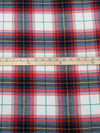Off-White/Dark Vermilion/Sea Green/Multi 100% Cotton Plaid Weave Yarn-Dyed Flannel Shirting - NY Designer - 58W