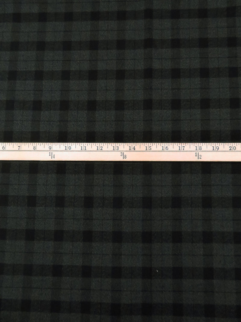 Black/Charcoal 100% Cotton Plaid Weave Yarn-Dyed Flannel Jacket Weight Shirting - NY Designer - 56W