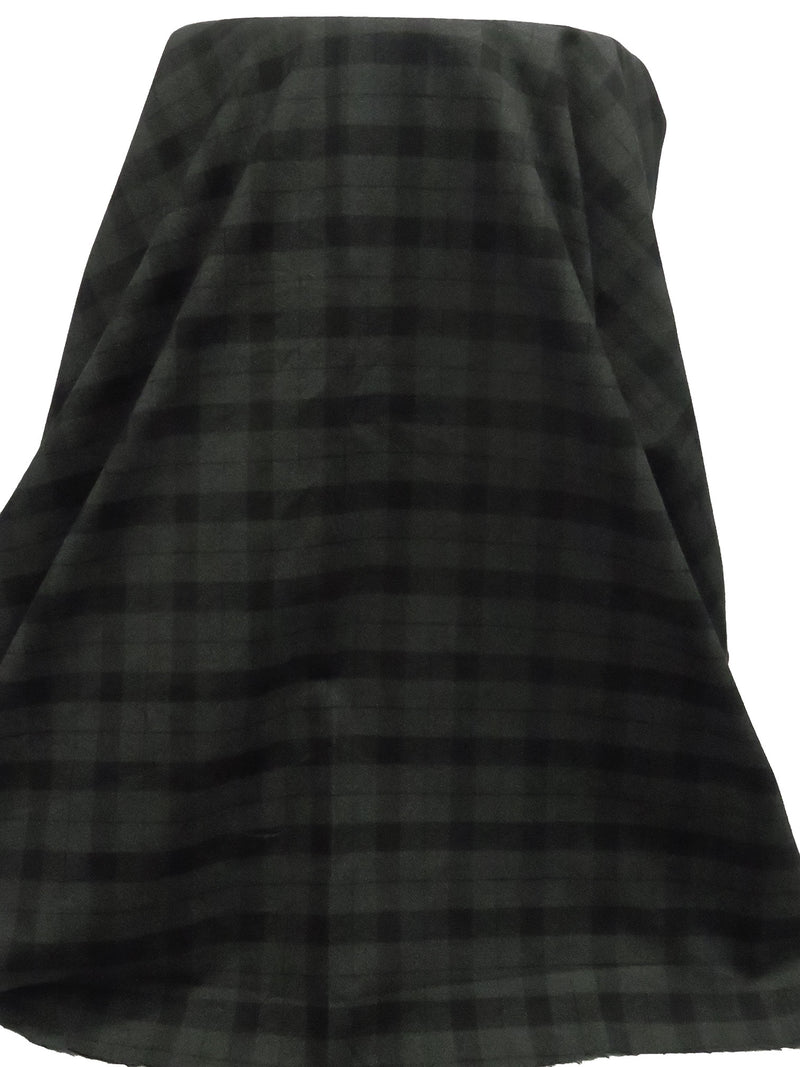 Black/Charcoal 100% Cotton Plaid Weave Yarn-Dyed Flannel Jacket Weight Shirting - NY Designer - 56W