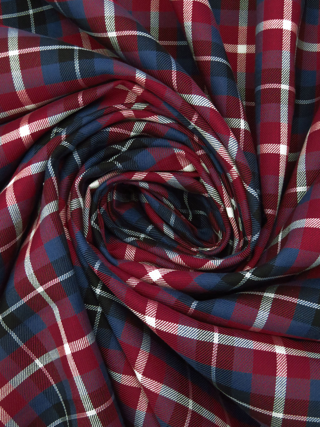 Claret/Black/Independence/White 100% Cotton Plaid Weave Yarn-Dyed Shirting - NY Designer - 58W