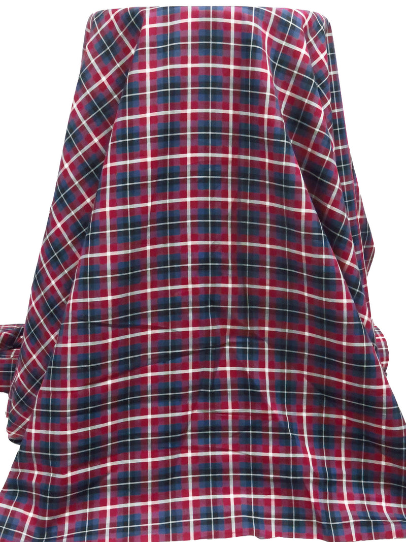 Claret/Black/Independence/White 100% Cotton Plaid Weave Yarn-Dyed Shirting - NY Designer - 58W