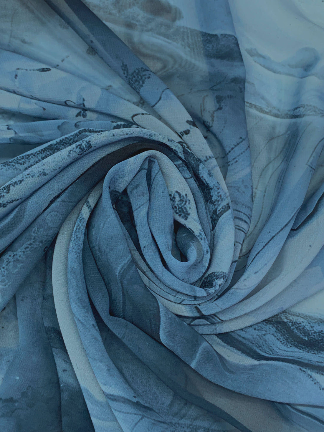 Steel Blue/Deep Blue Dusk/Multi 100% Polyester Marble-Look Print Chiffon 57W