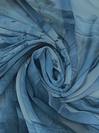 Steel Blue/Deep Blue Dusk/Multi 100% Polyester Marble-Look Print Chiffon 57W
