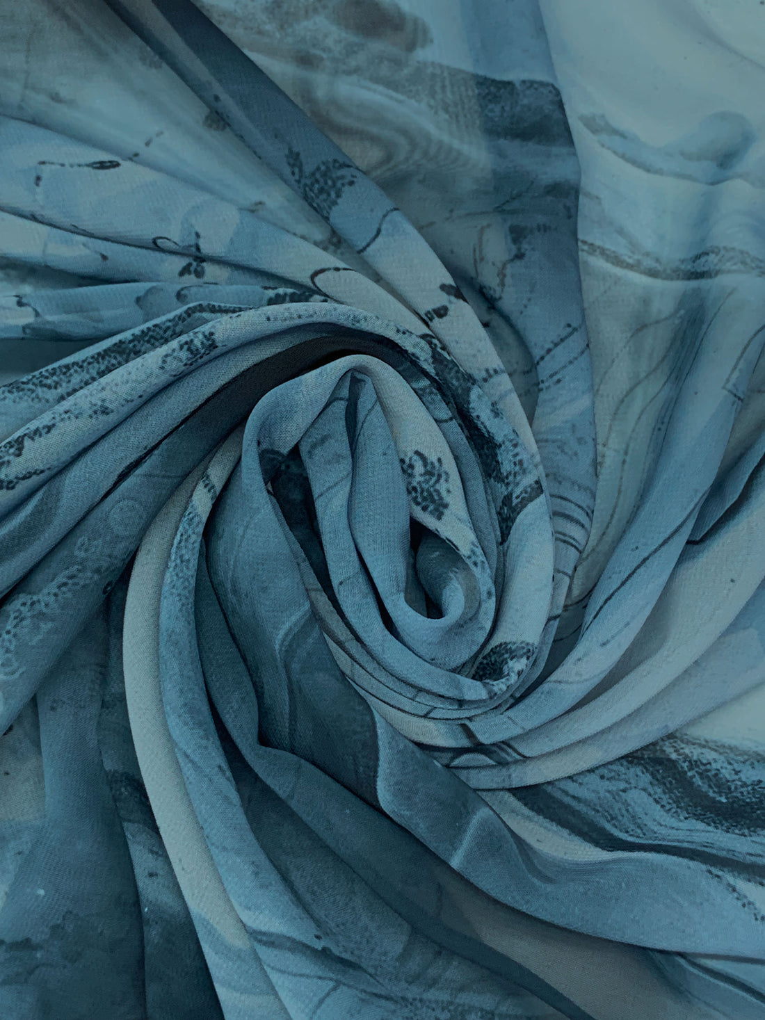 Teal Blue/Deep Blue Dusk/Multi 100% Polyester Marble-Look Print Chiffon 57W