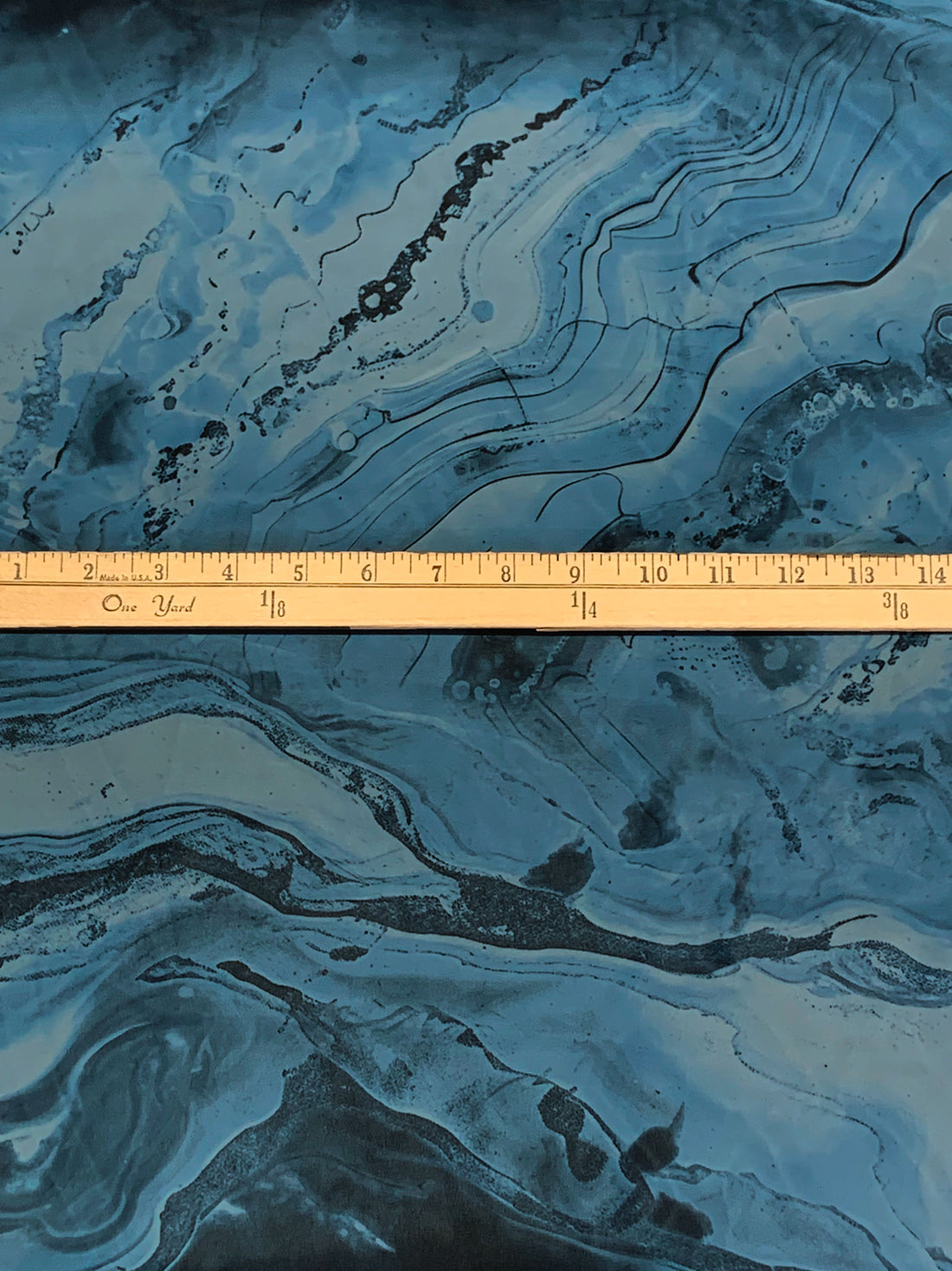 Teal Blue/Deep Blue Dusk/Multi 100% Polyester Marble-Look Print Chiffon 57W