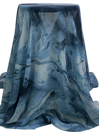 Teal Blue/Deep Blue Dusk/Multi 100% Polyester Marble-Look Print Chiffon 57W