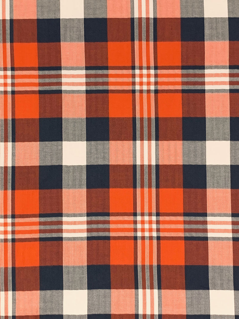 Flame/Muted Navy/Ivory/Multi 100% Cotton Plaid Weave Yarn-Dyed Shirting - NY Designer - 58W