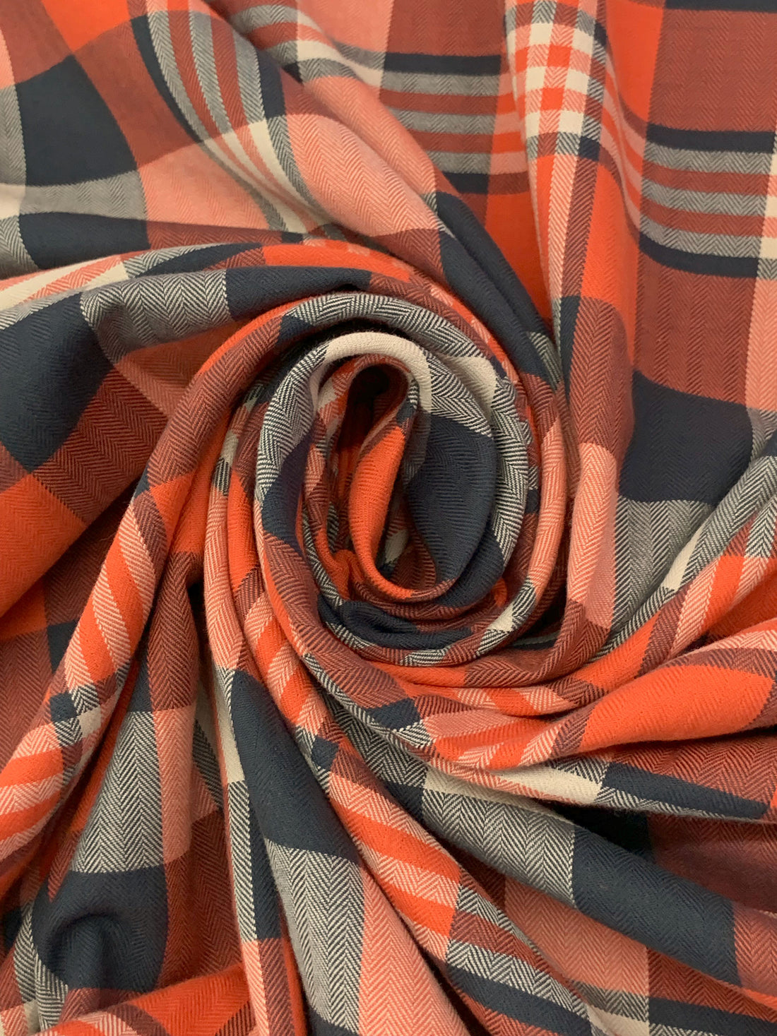 Flame/Muted Navy/Ivory/Multi 100% Cotton Plaid Weave Yarn-Dyed Shirting - NY Designer - 58W