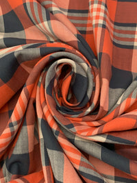 Flame/Muted Navy/Ivory/Multi 100% Cotton Plaid Weave Yarn-Dyed Shirting - NY Designer - 58W