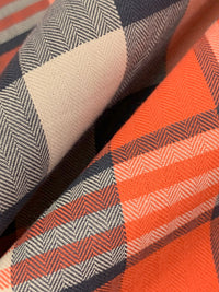 Flame/Muted Navy/Ivory/Multi 100% Cotton Plaid Weave Yarn-Dyed Shirting - NY Designer - 58W