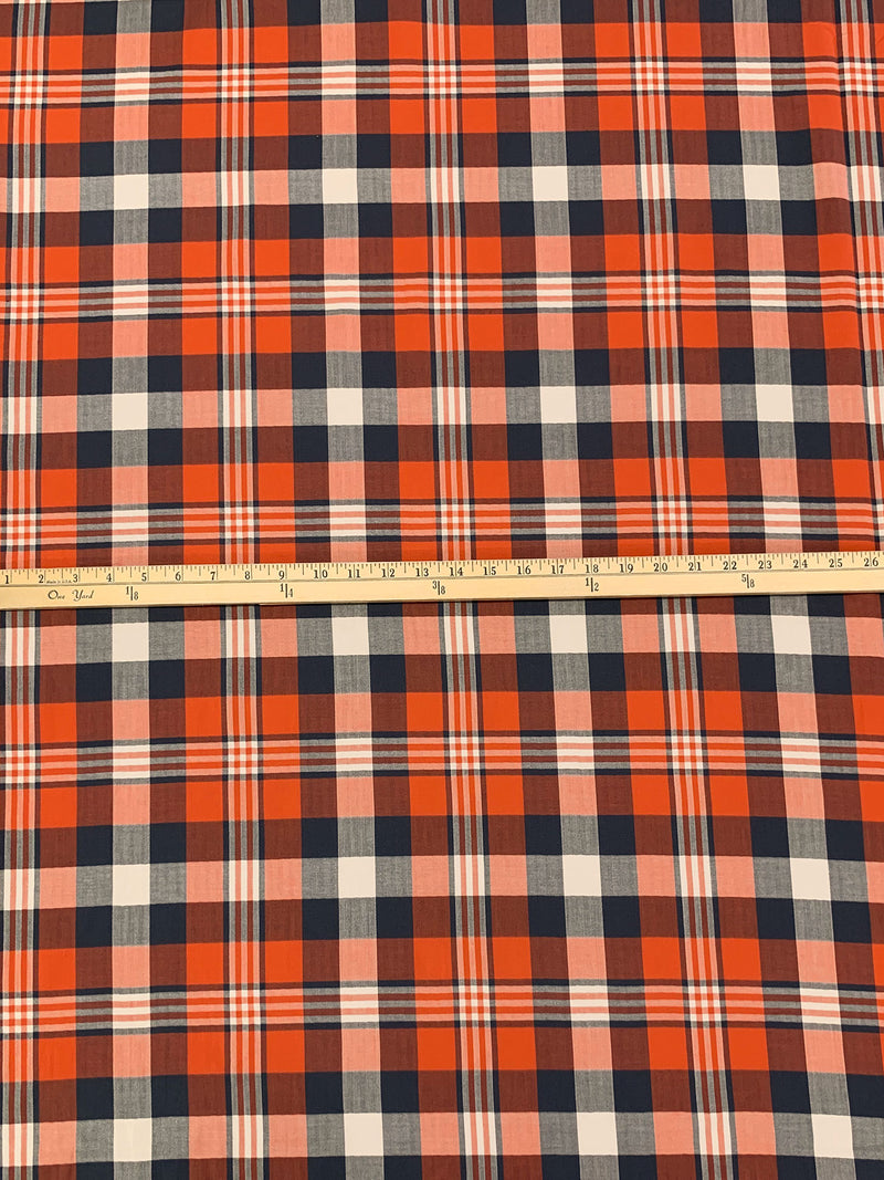Flame/Muted Navy/Ivory/Multi 100% Cotton Plaid Weave Yarn-Dyed Shirting - NY Designer - 58W