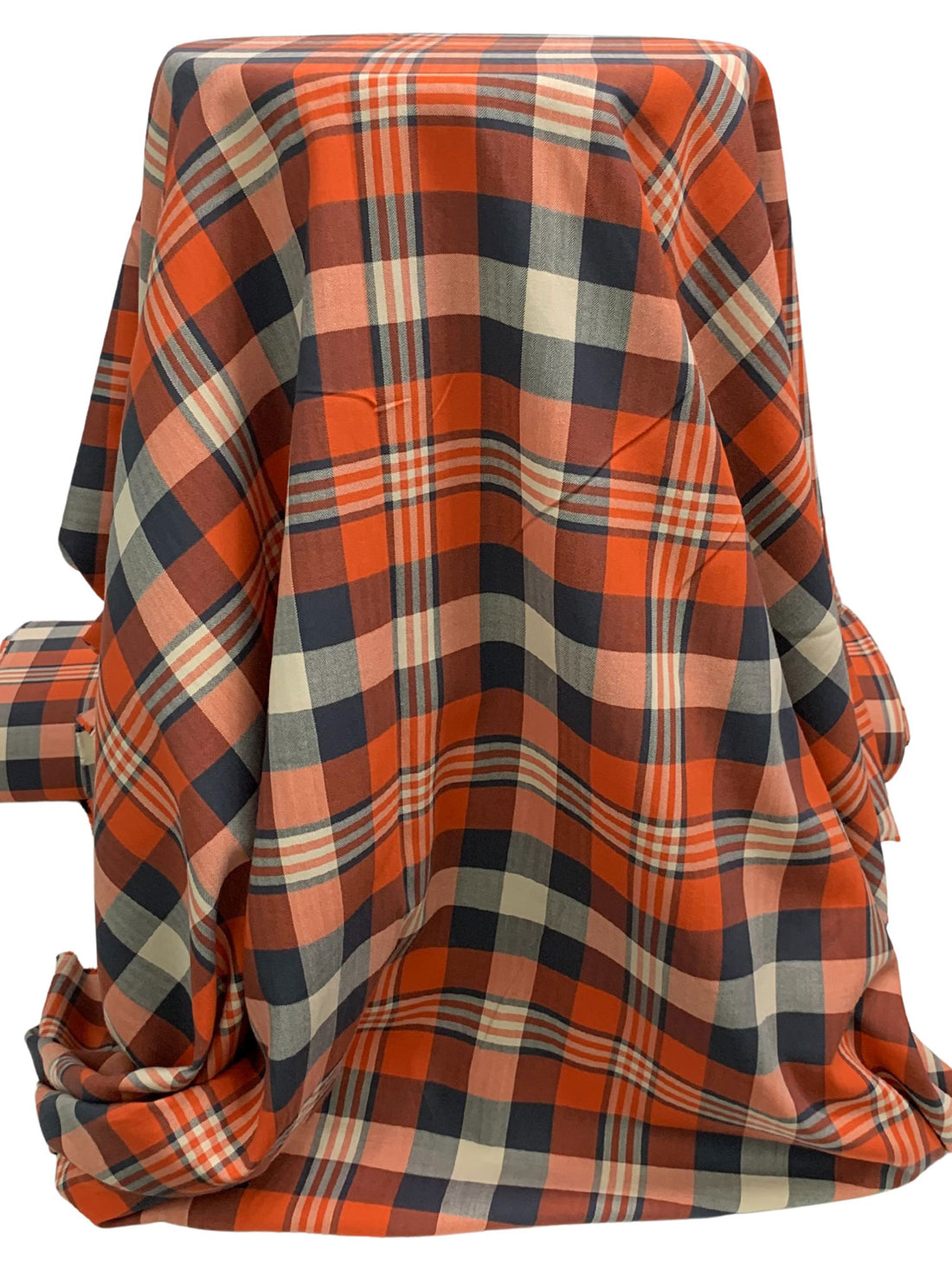 Flame/Muted Navy/Ivory/Multi 100% Cotton Plaid Weave Yarn-Dyed Shirting - NY Designer - 58W