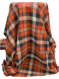 Flame/Muted Navy/Ivory/Multi 100% Cotton Plaid Weave Yarn-Dyed Shirting - NY Designer - 58W
