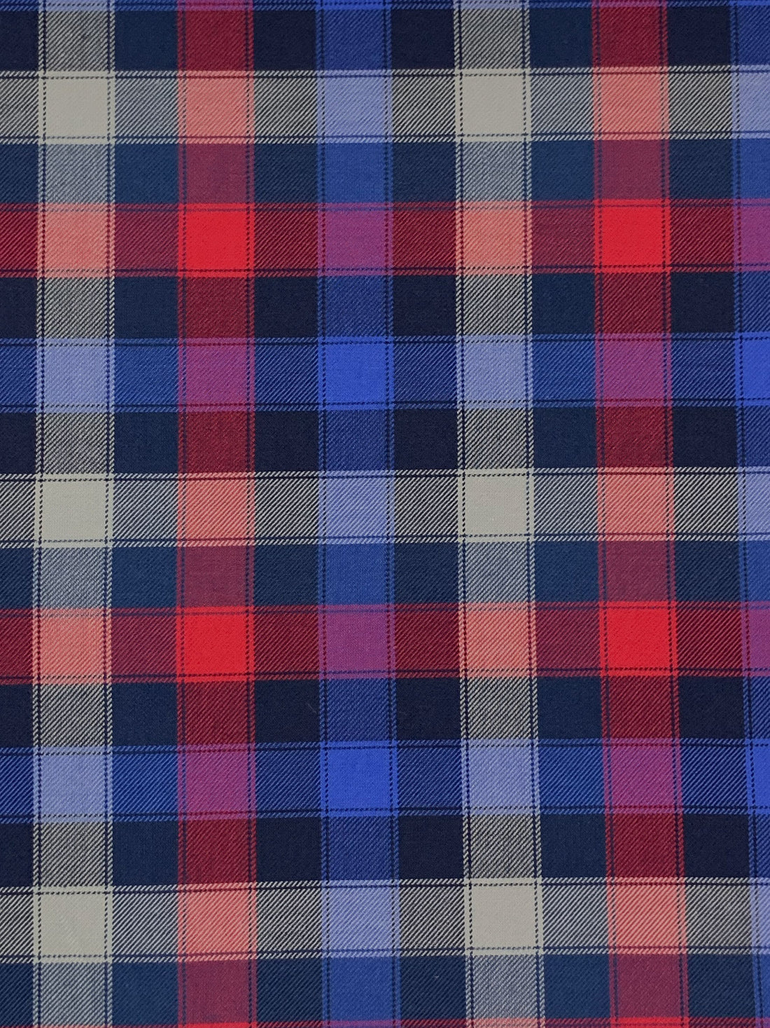 Royal Blue/Amaranth Red/Ash Gray/Multi 100% Cotton Plaid Weave Yarn-Dyed Shirting - NY Designer - 60W