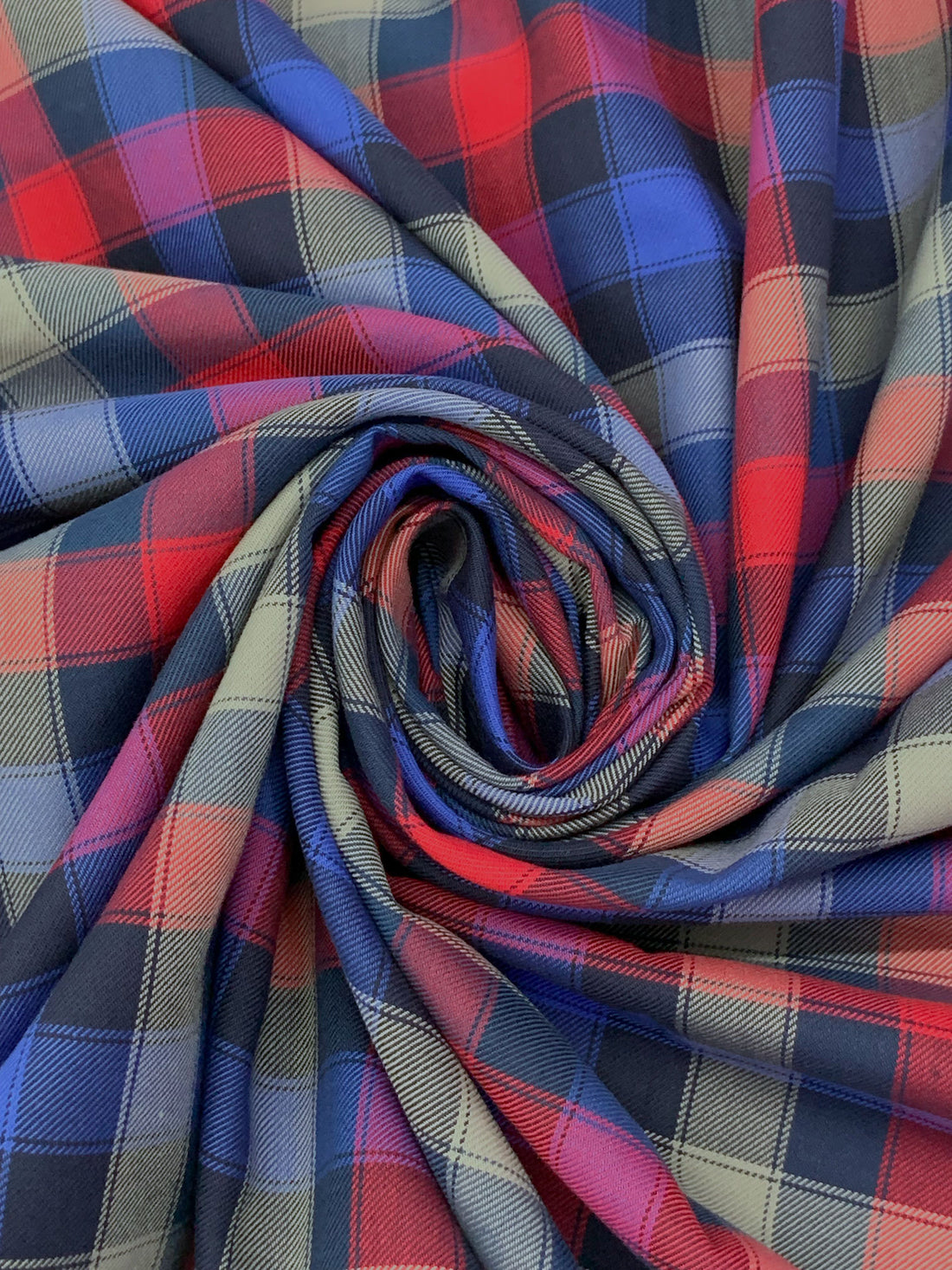 Royal Blue/Amaranth Red/Ash Gray/Multi 100% Cotton Plaid Weave Yarn-Dyed Shirting - NY Designer - 60W