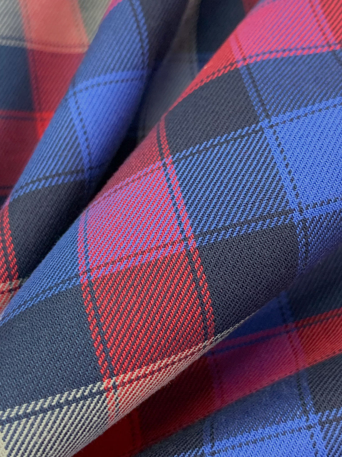 Royal Blue/Amaranth Red/Ash Gray/Multi 100% Cotton Plaid Weave Yarn-Dyed Shirting - NY Designer - 60W