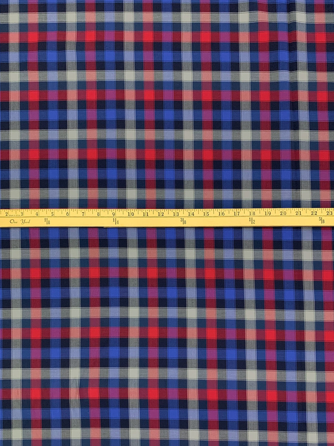 Royal Blue/Amaranth Red/Ash Gray/Multi 100% Cotton Plaid Weave Yarn-Dyed Shirting - NY Designer - 60W