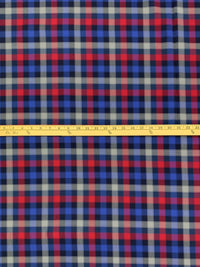 Royal Blue/Amaranth Red/Ash Gray/Multi 100% Cotton Plaid Weave Yarn-Dyed Shirting - NY Designer - 60W