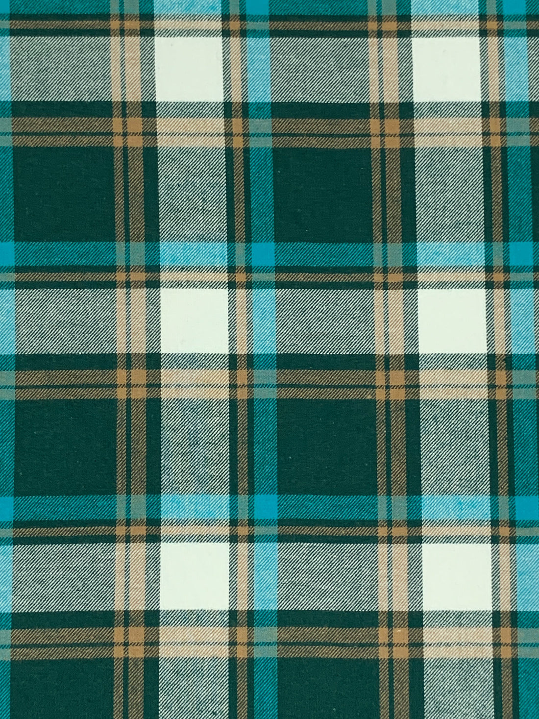 Deep Pine Green/Pacific Blue/Dark Tan/Multi 100% Cotton Plaid Weave Yarn-Dyed Flannel Shirting - NY Designer - 58W