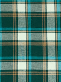 Deep Pine Green/Pacific Blue/Dark Tan/Multi 100% Cotton Plaid Weave Yarn-Dyed Flannel Shirting - NY Designer - 58W