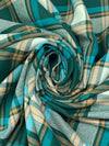 Deep Pine Green/Pacific Blue/Dark Tan/Multi 100% Cotton Plaid Weave Yarn-Dyed Flannel Shirting - NY Designer - 58W