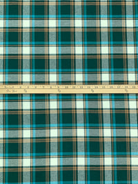 Deep Pine Green/Pacific Blue/Dark Tan/Multi 100% Cotton Plaid Weave Yarn-Dyed Flannel Shirting - NY Designer - 58W