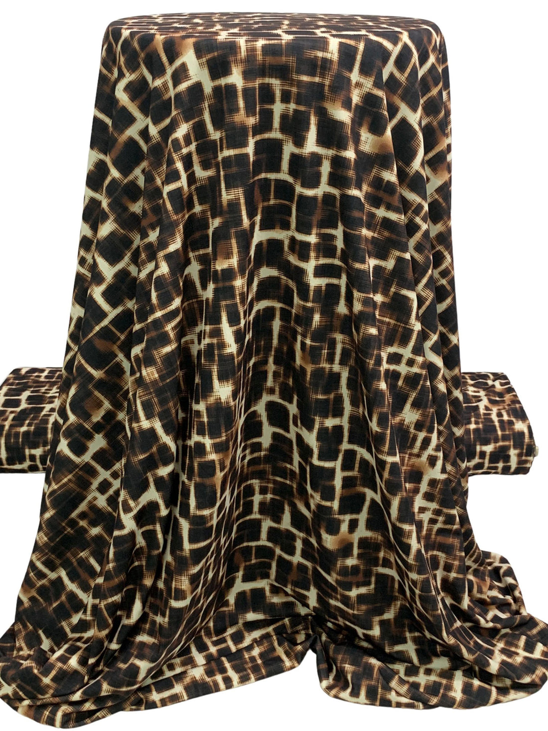 Black/Cream/Brown Polyester/Lycra Abstract Grid Print ITY Knit 58W
