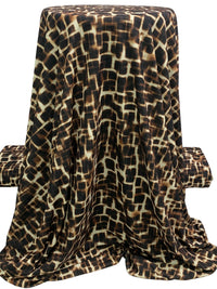 Black/Cream/Brown Polyester/Lycra Abstract Grid Print ITY Knit 58W
