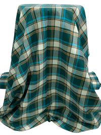 Deep Pine Green/Pacific Blue/Dark Tan/Multi 100% Cotton Plaid Weave Yarn-Dyed Flannel Shirting - NY Designer - 58W