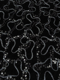 Black Polyester/Acetate Meandering Cord And Sequins Design Embellished Velvet 40W