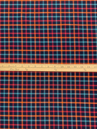 Prussian Blue/Vivid Orange/Teal Blue 100% Cotton Plaid Weave Yarn-Dyed Shirting - NY Designer - 60W
