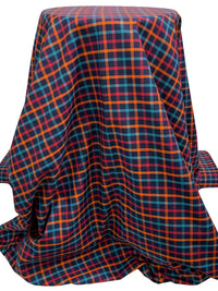 Prussian Blue/Vivid Orange/Teal Blue 100% Cotton Plaid Weave Yarn-Dyed Shirting - NY Designer - 60W
