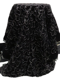 Black Polyester/Acetate Meandering Cord And Sequins Design Embellished Velvet 40W