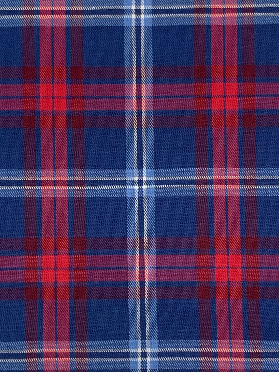Dark Royal Blue/Vivid Crimson/White 100% Cotton Plaid Weave Yarn-Dyed Shirting - NY Designer - 58W