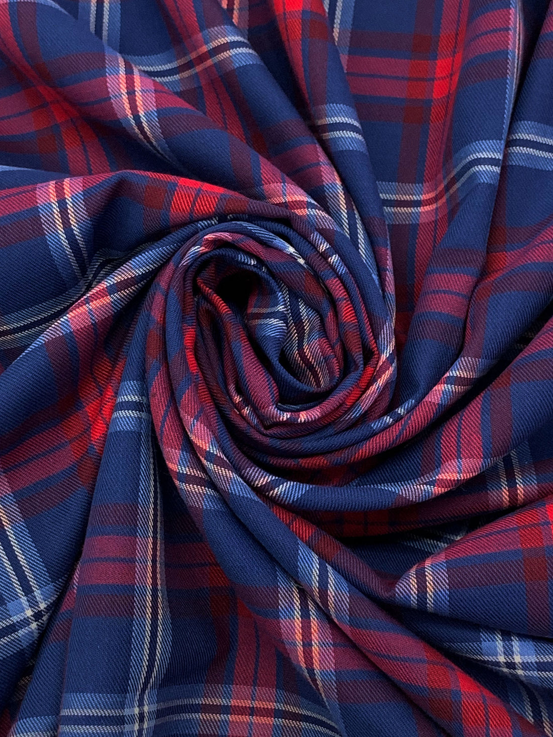 Dark Royal Blue/Vivid Crimson/White 100% Cotton Plaid Weave Yarn-Dyed Shirting - NY Designer - 58W