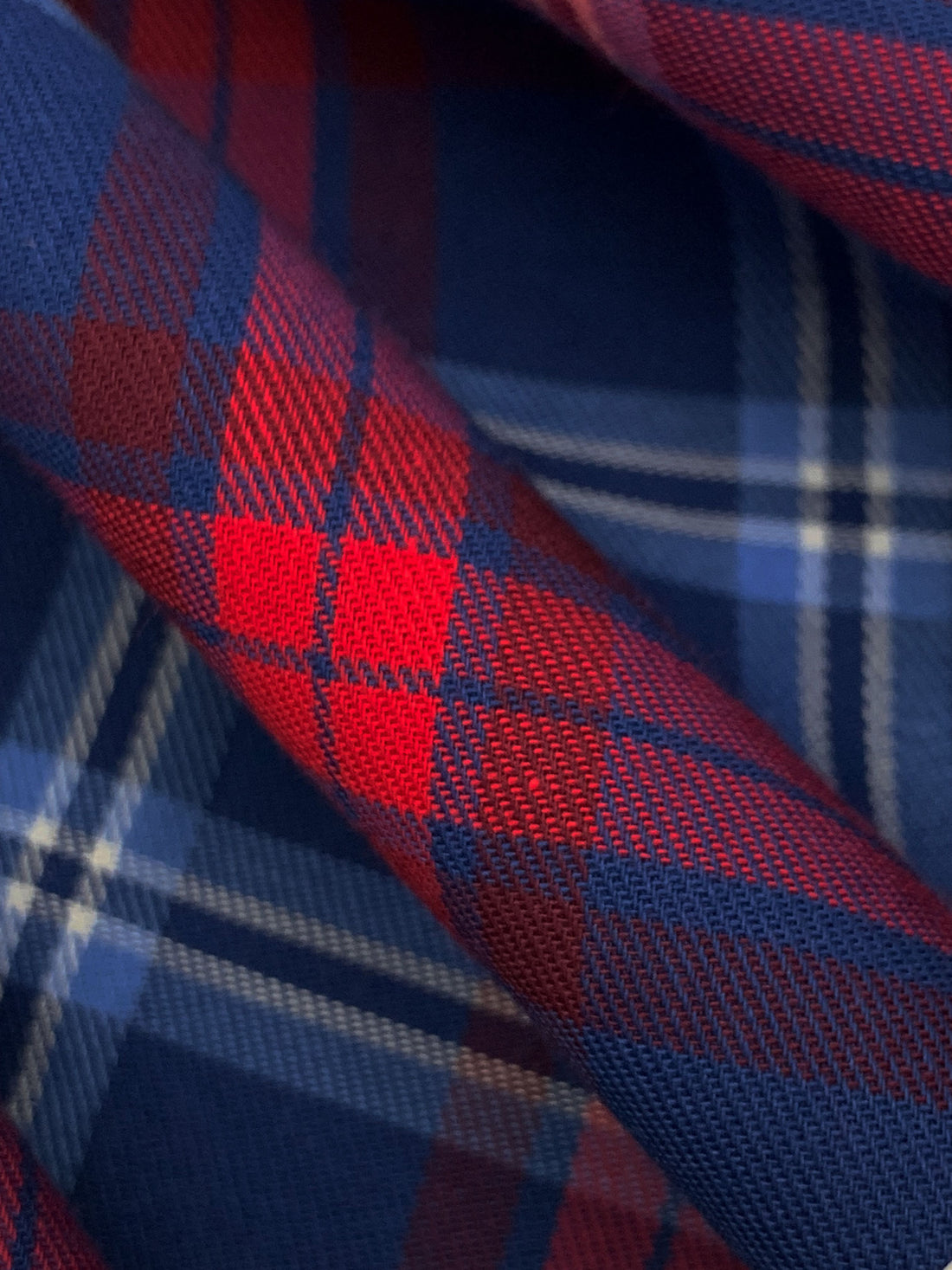 Dark Royal Blue/Vivid Crimson/White 100% Cotton Plaid Weave Yarn-Dyed Shirting - NY Designer - 58W