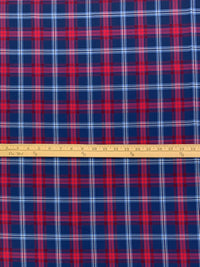 Dark Royal Blue/Vivid Crimson/White 100% Cotton Plaid Weave Yarn-Dyed Shirting - NY Designer - 58W