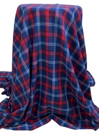Dark Royal Blue/Vivid Crimson/White 100% Cotton Plaid Weave Yarn-Dyed Shirting - NY Designer - 58W