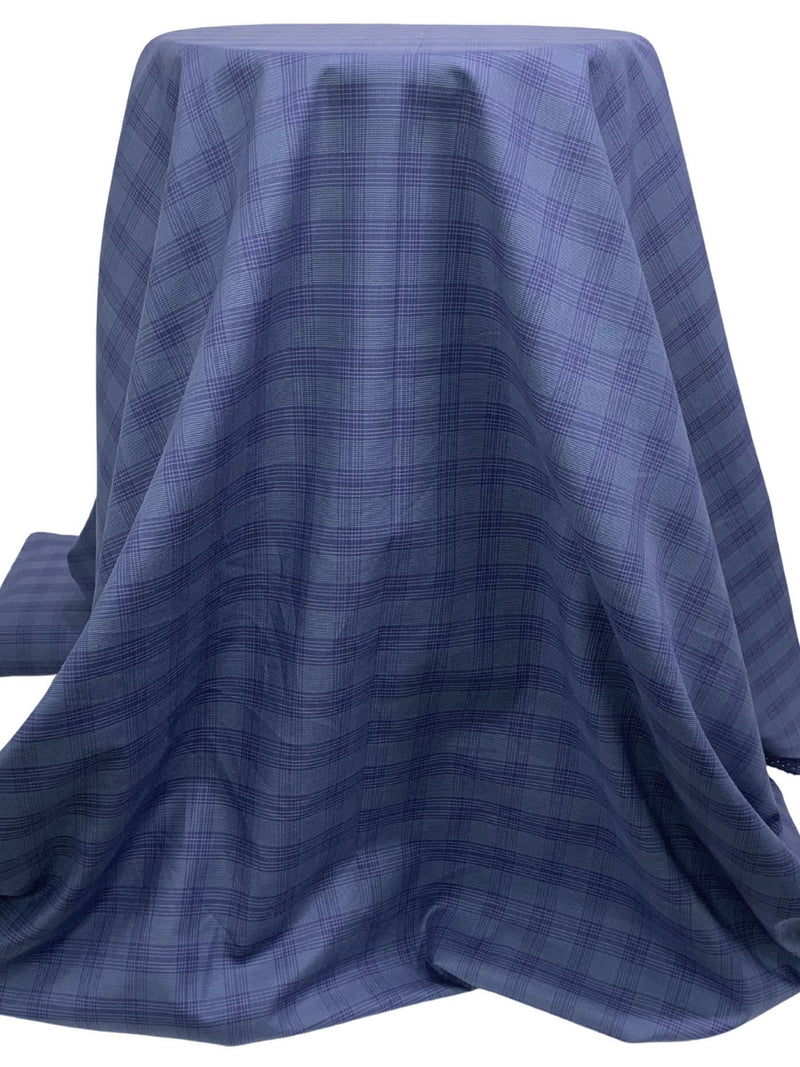 Dark Lapis Blue/Vista Blue 100% Cotton Plaid Weave Yarn-Dyed Shirting - NY Designer - 60W
