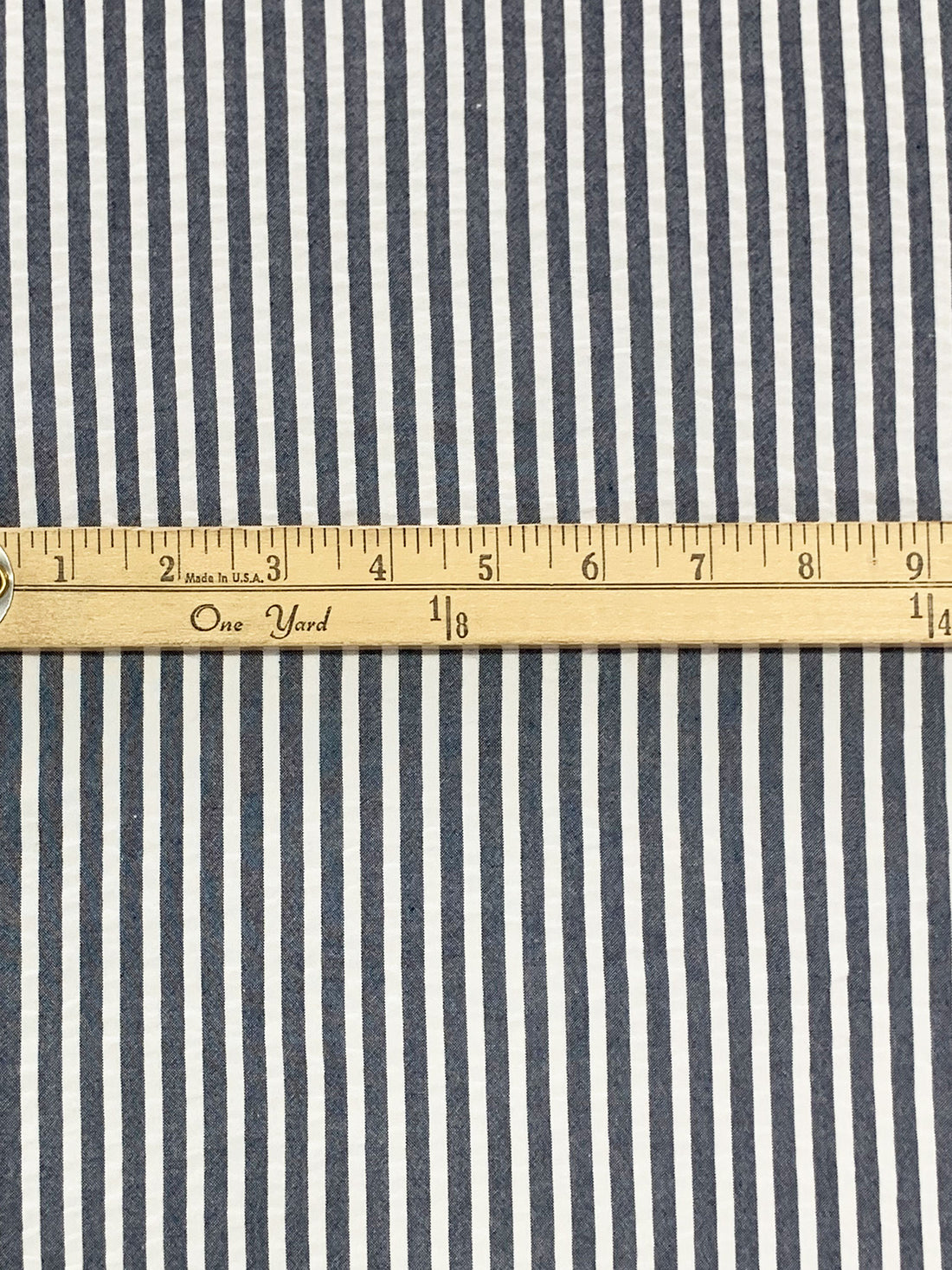 Navy/White 100% Rayon Vertical Stripe Seersucker Shirting - NY Designer - 56W