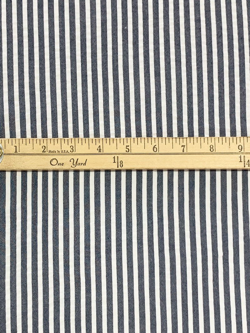 Navy/White 100% Rayon Vertical Stripe Seersucker Shirting - NY Designer - 56W