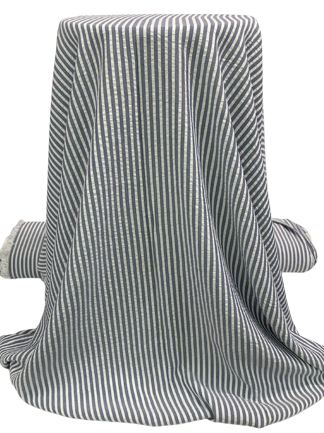 Navy/White 100% Rayon Vertical Stripe Seersucker Shirting - NY Designer - 56W
